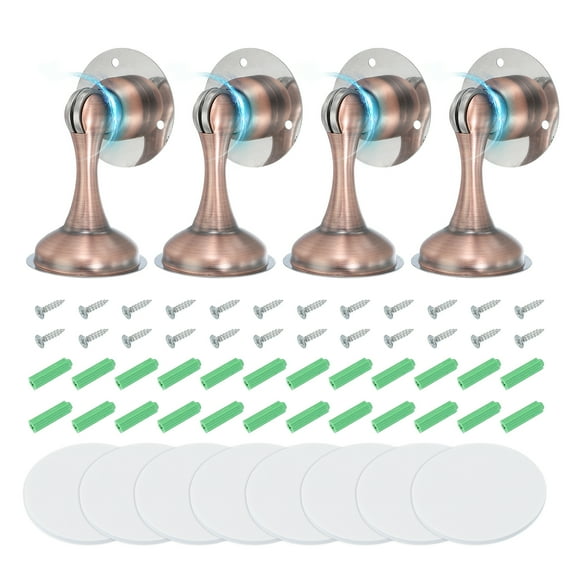 No Drilling Magnetic Door Stopper Catch, 4 Pack Catch with Adhesive & Screws for Home Floor Mountain, Copper Tone