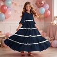 thumbnail image 6 of ITSAME Girls Summer Dresses Ruffle Short Sleeve Striped Print Round Neck Flowy Casual A-Line Dress Navy Size 5T, 6 of 7
