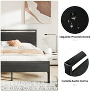 Sha Cerlin Black Oak Queen Size Metal Platform Bed Frame with Wooden Headboard & Underbed Storage, Adult