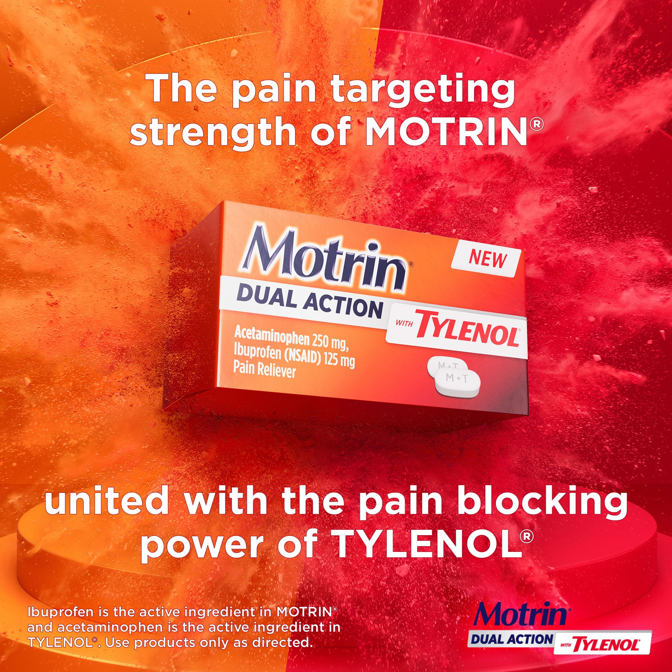 (3 pack) Motrin Dual Action with Tylenol, Ibuprofen & Acetaminophen, 20 Count