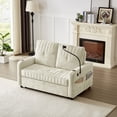 thumbnail image 3 of 3-in-1 Convertible Sofa Bed, 54" Loveseat Sleeper with Cup Holders & Phone Holder and Charging Station, Pull Out Couch with Adjustable Backrest & Pockets for Living Room Apartment, Beige, 3 of 8