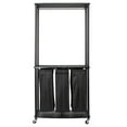 thumbnail image 6 of Household Essentials 3-Bag Laundry Center, Smooth Laminate Shelving, Sturdy Steel Frame, Hanging Bar,  Wheeling and Stationary Feet Options, Washable Linen Laundry Bags, Black, 6 of 7