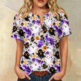 thumbnail image 2 of JULMCOMO Halloween Shirts for Women Cotton Linen Funny Witch Ghost Pumpkin Print Henley Casual Tunic Tops Holiday Costume Graphic Tees Purple L, 2 of 9