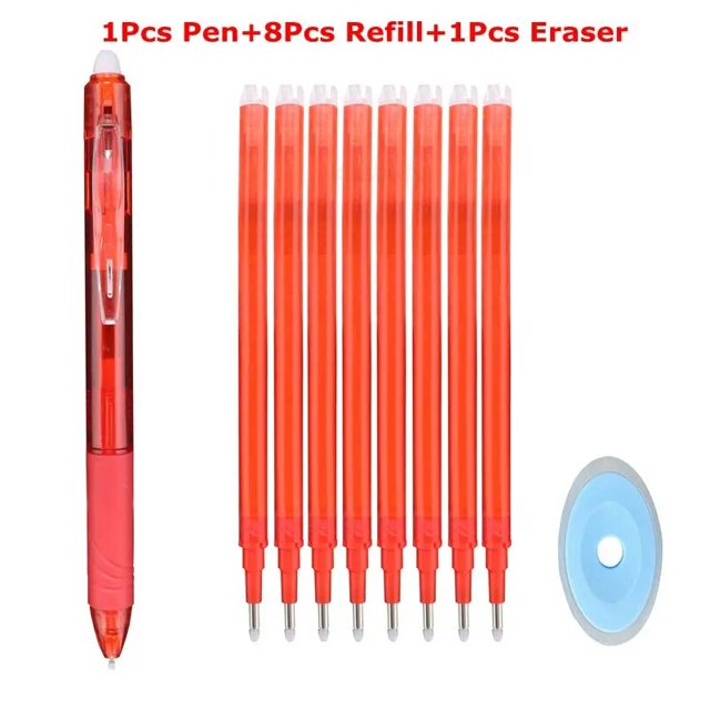 0.7mm Magic Erasable Pen Press Gel Pen Set 8 Colors Erasable Refill Rod Gel Ink Stationery Retractable Pens Washable Handle Rod Red-10Pcs set