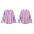 thumbnail image 4 of Cotton Linen Tshirts for Women Long Sleeve Button V Neck Tops Womens Lightweight Summer Fall T-Shirts, 4 of 7