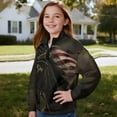 thumbnail image 3 of Uorisanigo Girls Half Zip Cropped Pullover Sweatshirt Loose Horse American Flag Long Sleeve Shirts Top Fall Clothes Drop Shoulder Quarter Zipper Hoodies No Hood for Sports and Daily Wear, 3 of 7