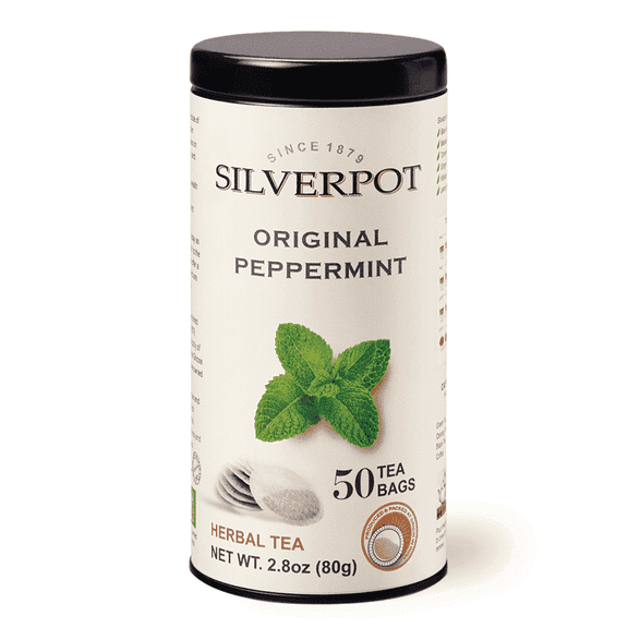 Silverpot Peppermint Tea Bags, 50 Count, Mint Herbal Detox Tea, Stress Relief, Digestive, Mint Leaves, Hot or Iced, Caffeine Free, 100% Natural