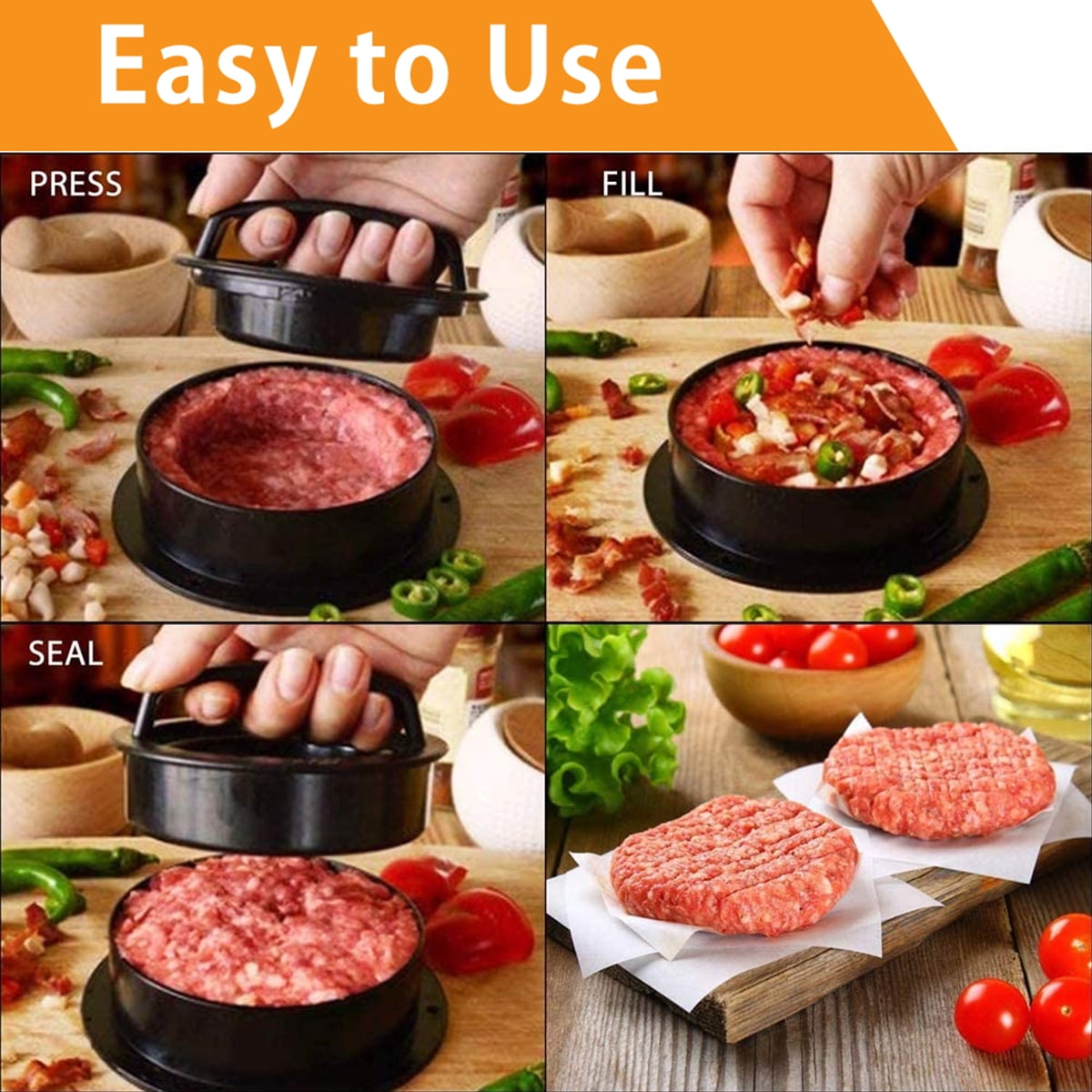 Fyeme Burger Press Hamburger Press Patty Maker 3-in-1 Non Stick Stuffed Burger Press Different Size Hamburger Patty Molds for Grilling and Cooking Kitchen Barbecue Tool