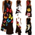 thumbnail image 3 of Sleevele Long Dress Floor Skirt Casual Beach Women Summer Dress Lady V Neck Butterfly Printed Dresses Elegant Women's Dress, 3 of 6