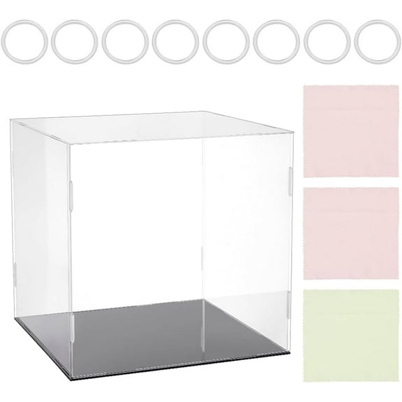 12.2x12.2x12Inch Clear Acrylic Display Case Self-Assembly Cube Display Boxes Clear Display Cases with Matte Black Base Storage Box for Action Figures and Collectibles