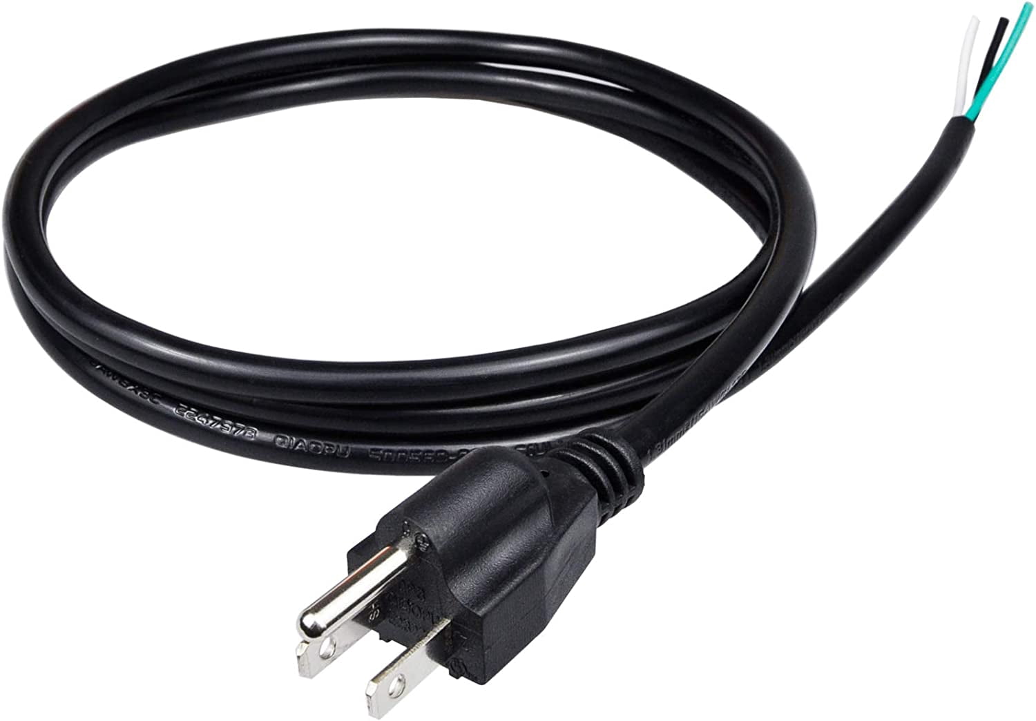 6ft 16 Gauge 3 Prong Heavy Duty Replacement Power Supply Cord Cable 110V 115V 120V Pigtail for Universal AC Appliance, NEMA 5-15 Plug US SJT 16AWG (12A)