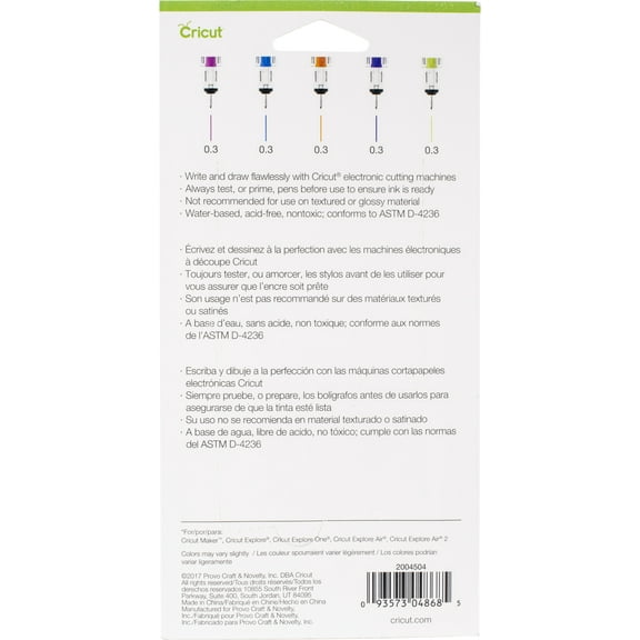 CRICUT Extra-Fine Point, Brights Pen Set - Extra Fine Pen Point - Pink, Blue, Orange, Violet, Lime Green Water Based Ink - 5 / Set