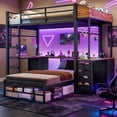 thumbnail image 4 of Bunk Bed Twin Over Twin with Desk, L-Shaped LED Gaming Metal Loft Bed with 6 Storage Drawers and Bed Side Boxes & Charging Staion, Black Space Saving Bedroom Furniture, 4 of 13