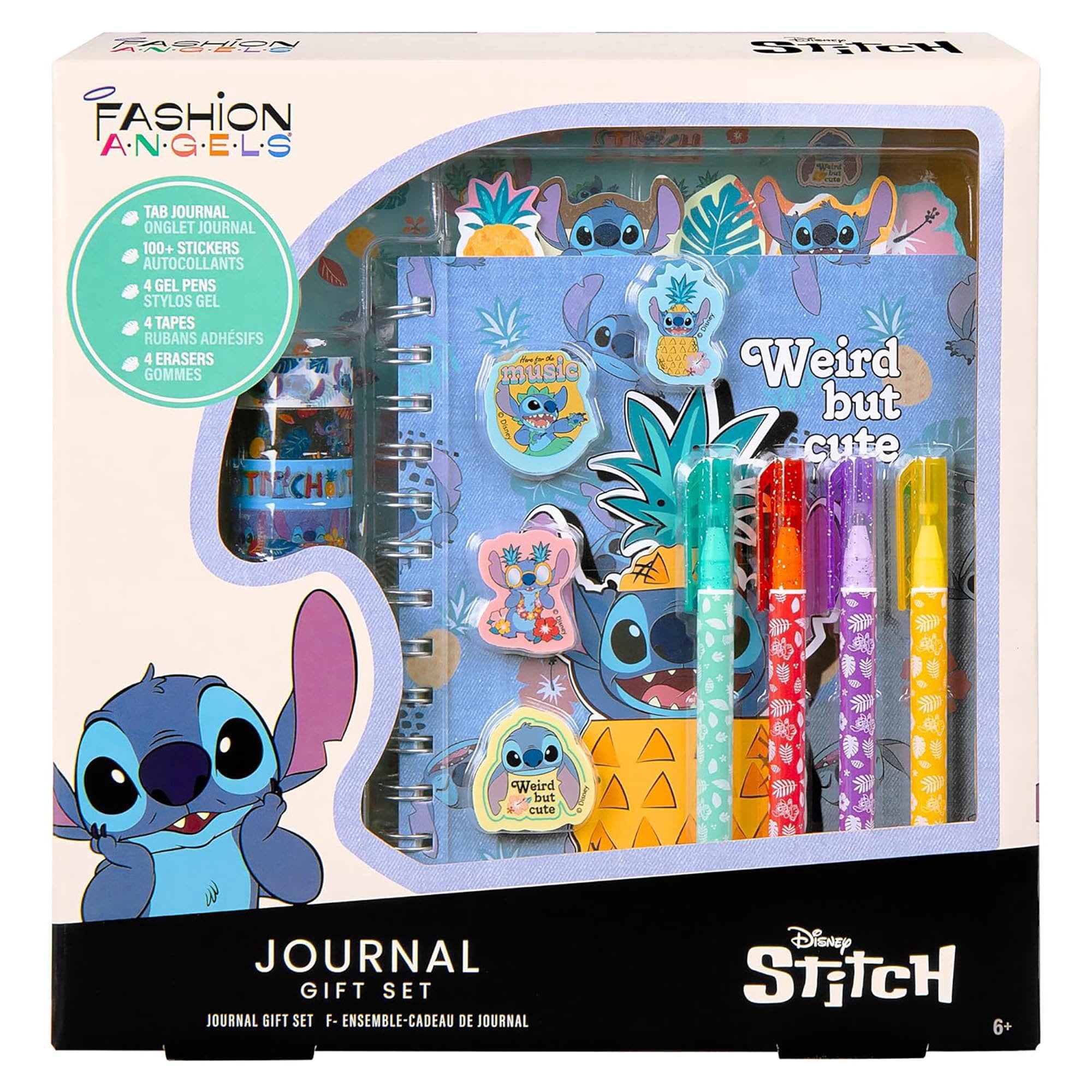 Fashion Angels: Disney Stitch - Journal Gift Set - Stationary Kit, 80 Page Book, 4 Gel Pens, 100+ Stitch Stickers, 4 Erasers, 4 Rolls Of Tape, Kids 6+