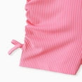 thumbnail image 4 of PatPat Summer Girls Clothes Toddler Girl Letter Print Drawstring Ruched Side Ribbed Cami Romper, Rose Pink, 5-6 Years, 4 of 6