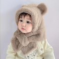 thumbnail image 4 of Baby Hat Scarf Flannel Solid Color Thicken Soft Cross Cold-proof Lightweight Unisex Children Winter Hat for Home, 4 of 10