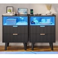 thumbnail image 5 of AOGLLATI Night Stand with Charging Station and Fluted Panel, 2 Drawers Black Nightstand with LED Lights and Open Storage Cubby, Modern LED Bedside Table with Metal Handle for Bedroom, 5 of 8