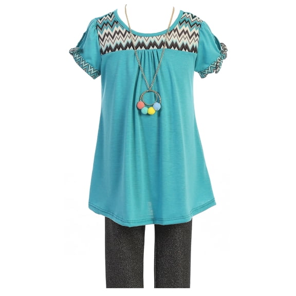Little Girl 3 Pieces Top Legging T-Shirt Blouse Easter Summer Girls Pant Set Teal 4 JKS 2203 BNY Corner
