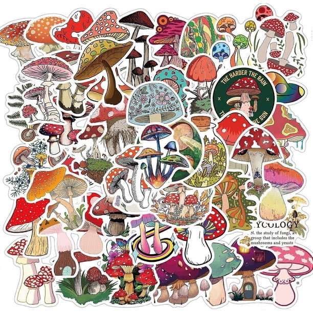 Mushroom Stickers, 50 Sheets Vinyl Waterproof Stickers for Laptops, Water Bottles, Bumpers, Computers, Cell Phones, Stickers and Decals