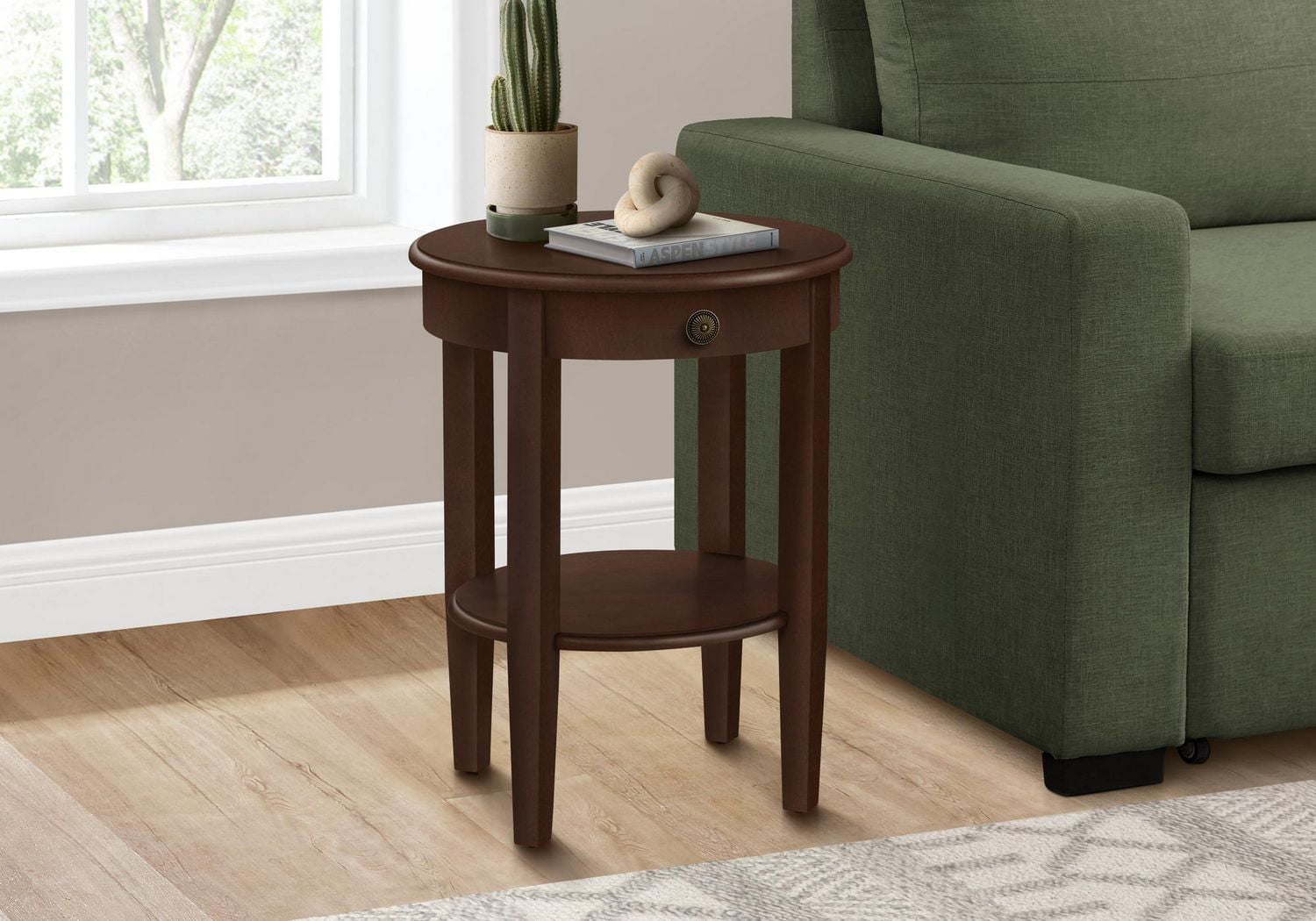 Monarch Specialties Accent Table, 2 Tier, End, Side Table, Round, Nightstand, Bedroom, Lamp, Brown Veneer, Transitional