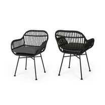 Rodney Indoor Woven Faux Rattan Chairs with Cushions (Set of 2), Gray and Dark Gray Finish