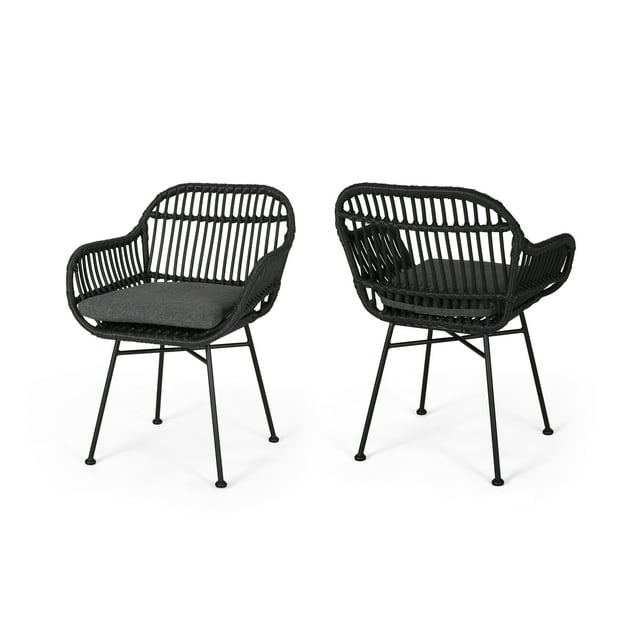 Kearney Chaises en Osier Tressé d'Extérieur avec Coussins (Ensemble de 2)