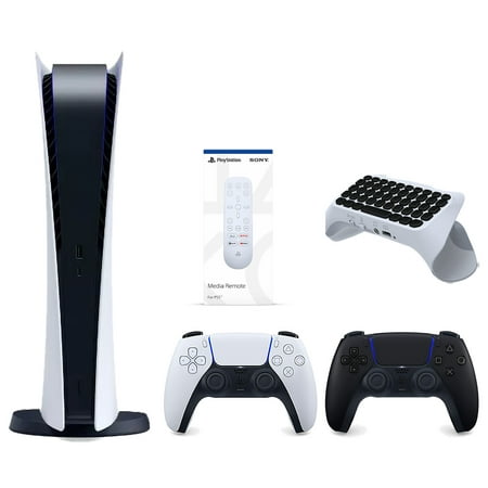 Sony Playstation 5 Digital Edition Console with Extra Black Controller, Media Remote and Surge QuickType 2.0 Wireless PS5 Controller Keypad Bundle