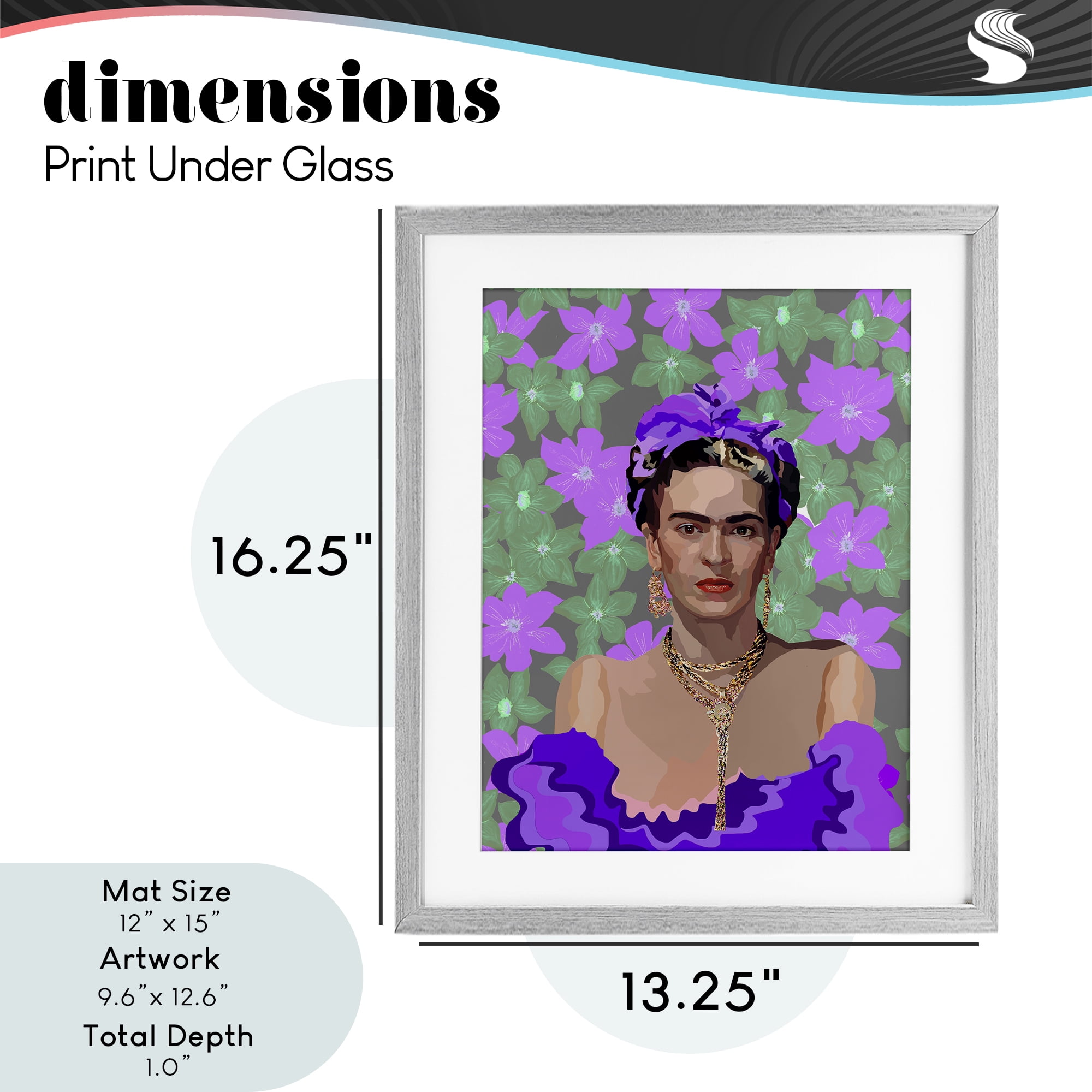 Floral Reverie Frida Gray Framed Print Under Glass, design by Lynnda Rakos