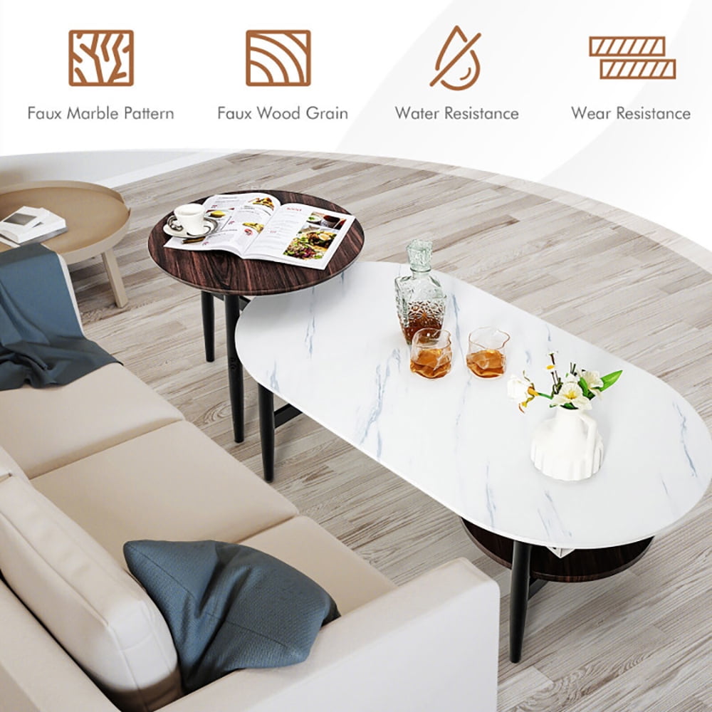Finihen Coffee Table, Nesting Coffee Table, Set of 2 Modern Nesting Coffee Table with Extra Storage Shelf, for Living Room, Reception Room, White Finihen Coffee Table, Nesting Coffee Table, Set of 2 Modern Nesting Coffee Table with Extra Storage Shelf, for Living Room, Reception Room, White