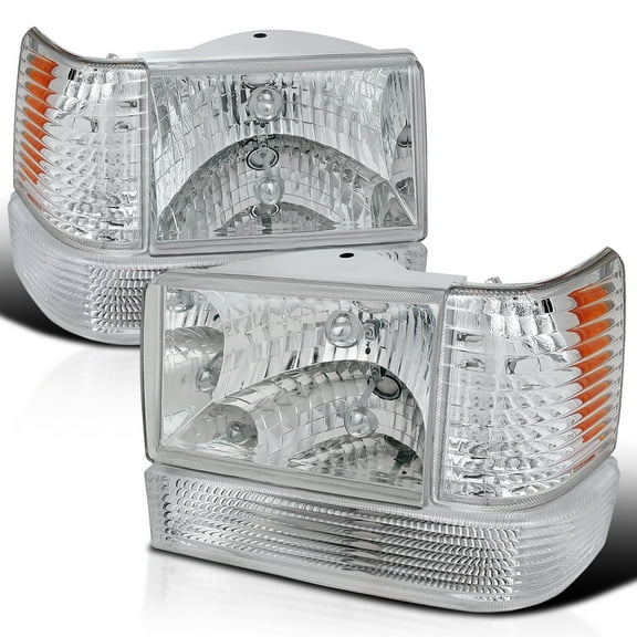 Spec-D Tuning Chrome Housing Clear Lens Headlights Bumper Lights Corner Lamps Compatible with 1993-1996 Jeep Grand Cherokee, Left Right Pair Headlamps Assembly