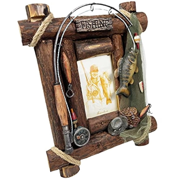 Urbalabs Western Hunter Fisher 4x6 Fishing Life Cowboy Picture Frame Desk Photo Frame Country Decor Picture Box 4" x 6" Rustic Gifts Farmhouse Picture Frames Standing Elaborate Picture Frame