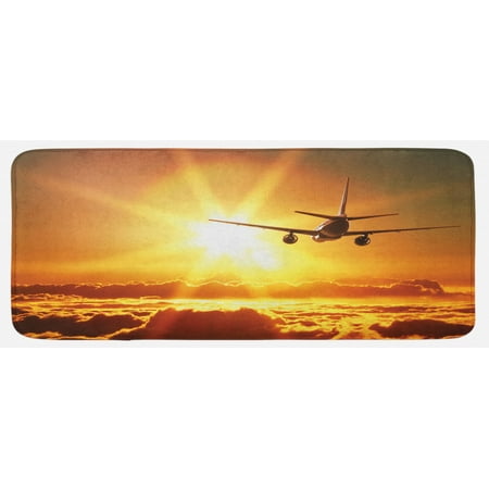 

Scenery Kitchen Mat Aeroplane Aircraft Widebody Jet Flying on Air Rising Sun Fluffy Clouds Art Plush Decorative Kitchen Mat with Non Slip Backing 47 X 19 Multicolor by Ambesonne