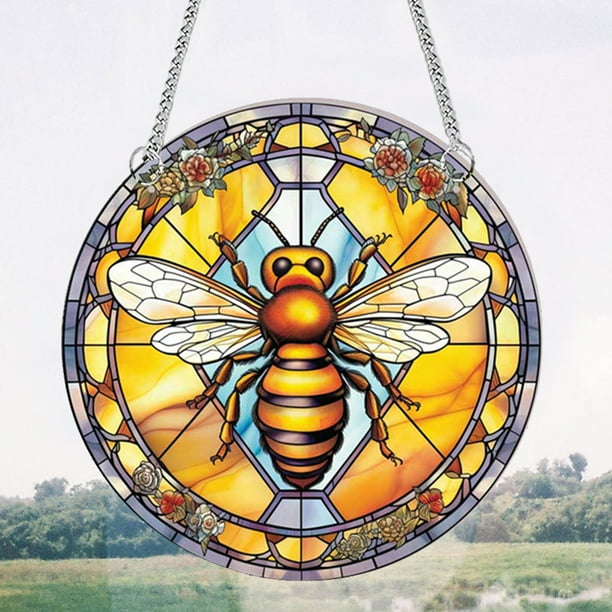Butwevi Suncatcher Window Panel Hanging Sun Catcher with Chain and Hook Acrylic Honeybee