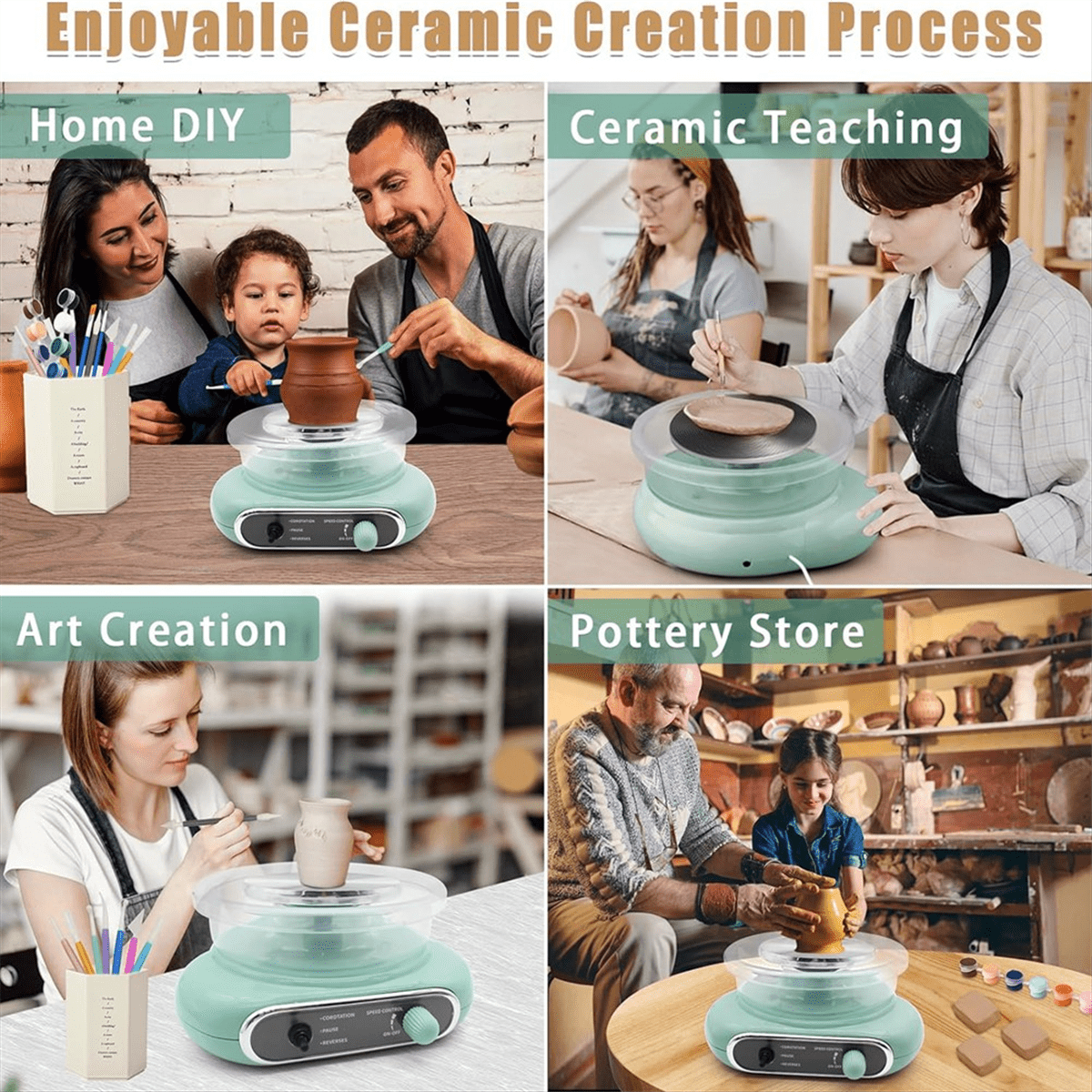,4.7-Inch Pottery Wheel for Teen and Adult Beginners, 3 Lbs Air-Drying Clay,Home DIY Craft Kit Us Plug