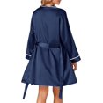 thumbnail image 2 of Ensemble de Pyjamas en Satin 3 Pcs pour Femmes, Haut Cami et Shorts, Vêtements de Nuit avec Robe, Bleu Marine, 2 of 5