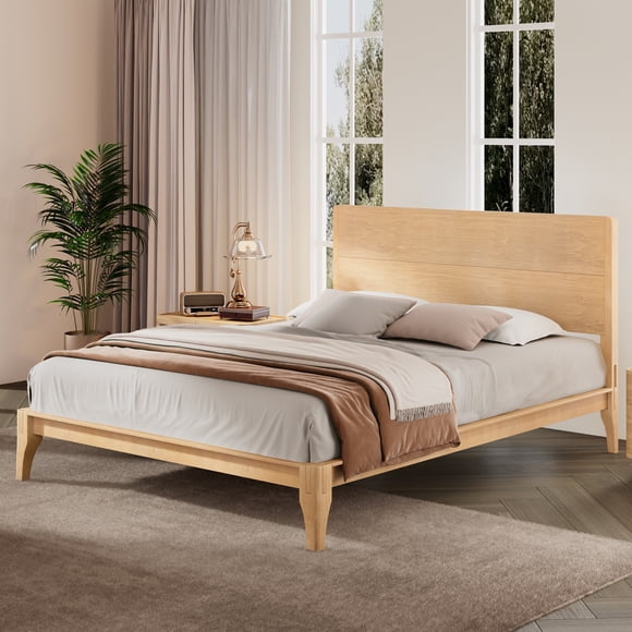 Noble House Mid-Century King Bamboo Platform Bed,12" Wood Slat Metal Support No Box Spring Needed,Natural