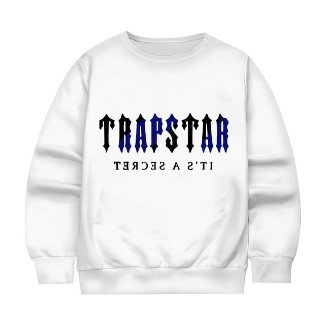 Hauts pour Enfants Trapstar Chandails en Molleton Col Rond Manches Longues Chandails en Molleton Graphiques Amples Trapstar Street Hip-hop Chandail Chandails en Molleton Garçons Filles Chandails en Molleton (Blanc, 100)
