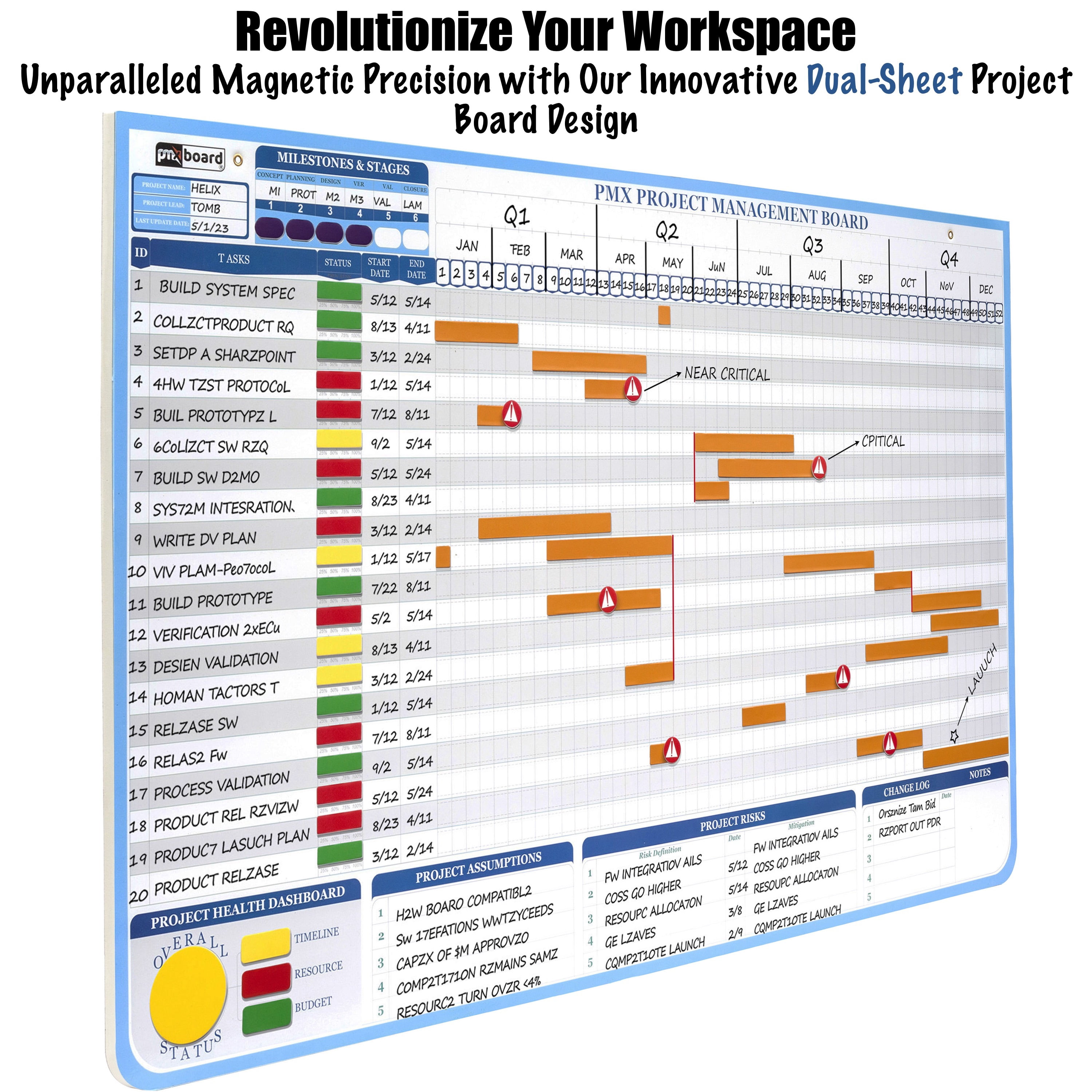 pmxbaord Ultimate Project Management Gantt Chart Whiteboard Kit | 668 Project Board Magnets | Visualize Timelines, Critical Path & Risks, Premium Accessories Included | Project Management Whiteboard