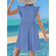 thumbnail image 5 of Vestido Tipo Cárdigan de Corta con Cuello en V y Ribete de Encaje, Color Azul , Talla XL, 5 of 6