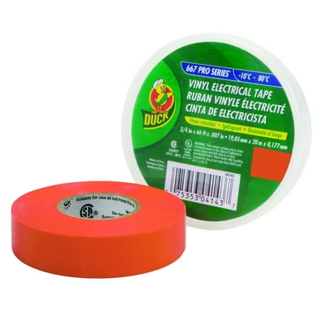 Professional Electrical Tape - Brand 299005 Professional Grade Electrical Tape, 3/4-Inch by 66 Feet, Single Roll, Orange, 7 mil vinyl tape in a canister for easy storage By Duck