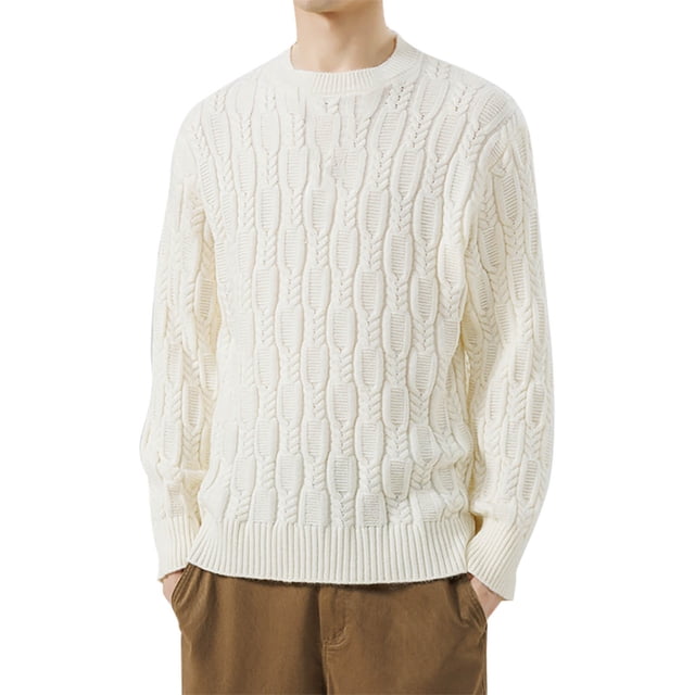 Styesk Chandail pour Hommes Confortable Doux Surdimensionné Chandail Couleur Unie Chandail Décontracté Ample Chandail Col Rond en Tricot Torsadé avec Bord Nervuré