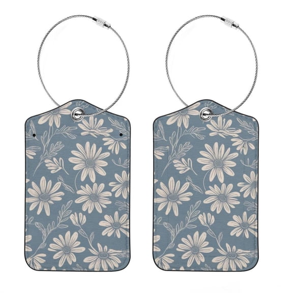 RATGON 2 Pack Luggage tag PU Leather with Stainless Steel Loop Light Blue Daisy Travel Trip