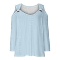 thumbnail image 4 of Cavosen T Shirts for Women 3/4 Length Sleeves Cold Shoulder Pullover Tops V-Neck Comfort Solid Color Shirts Dressy Flowy Loose Fit Blouse Eyelet Ring Tees Fashion Autumn Blue S, 4 of 6