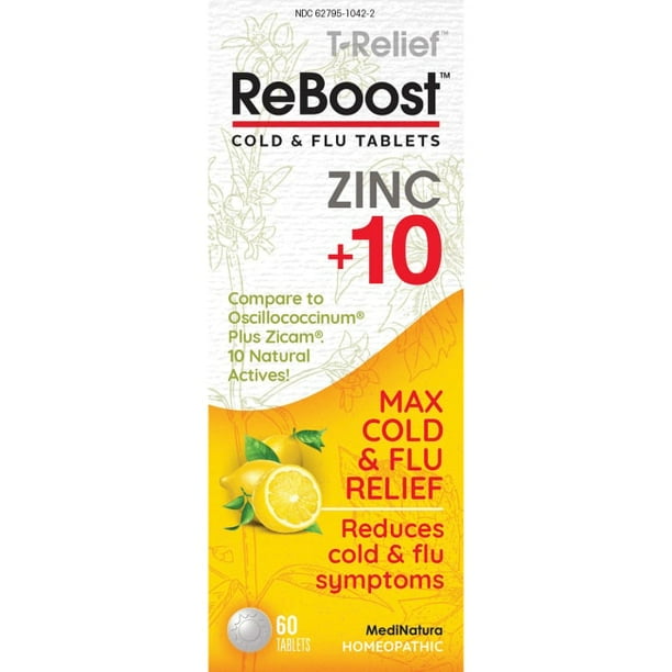 MediNatura TRelief Reboost Zinc +10 Cold & Flu Tablets Lemon 60 Tabs