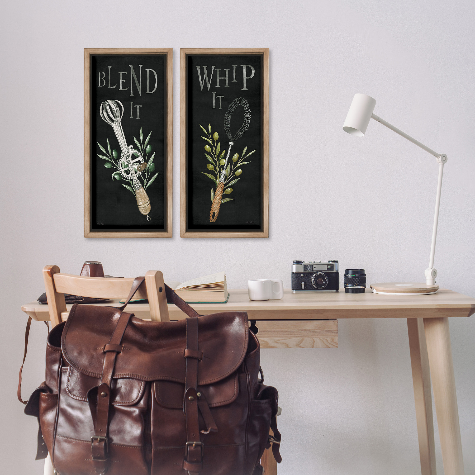 Stupell Industries Vintage Utensil Phrases Botanical & Floral Painting Brown Floater Framed Canvas Art Print Wall Art, 11 x 25, Set of 2
