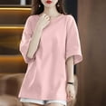thumbnail image 4 of Olyvenn Fashion Womens Fashion Dropped Shoulder Loose T-Shirt Oversized Casual Summer Short Sleeve Tops Stylish Sports Tees Pink L, 4 of 5