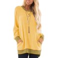 thumbnail image 1 of Womens Casual Color Block Long Sleeve Round Neck Pocket T Shirts Blouses Sweatshirts Tops, 1 of 6