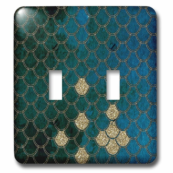3dRose Sparkling Teal Blue Luxury Mermaid Scales Glitter Effect Art print - Double Toggle Switch