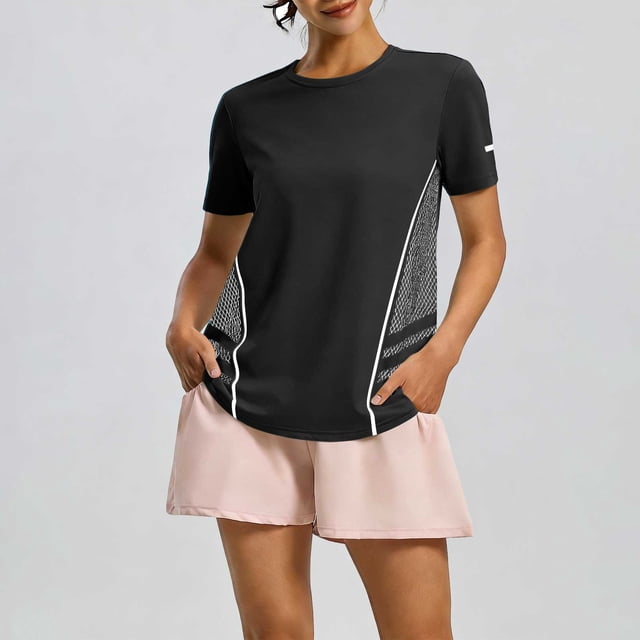 Uootdi Women's Workout Tops Short Sleeve Mesh Panel Breathable Tops Training Soft Lightweight Gym Tops Gift