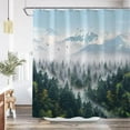 thumbnail image 3 of Green Misty Forest Shower Curtain Nature Foggy Tree Mountain Shower Curtains for Bathroom Waterproof Fabric Woodland Decorative Modern Aesthetic Bath Curtain with Hooks (Green1, 72" x 72"), 3 of 5